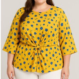 NWT Harper Heritage x Francesca’s Women's Yellow Floral Tie-Front Blouse size XL